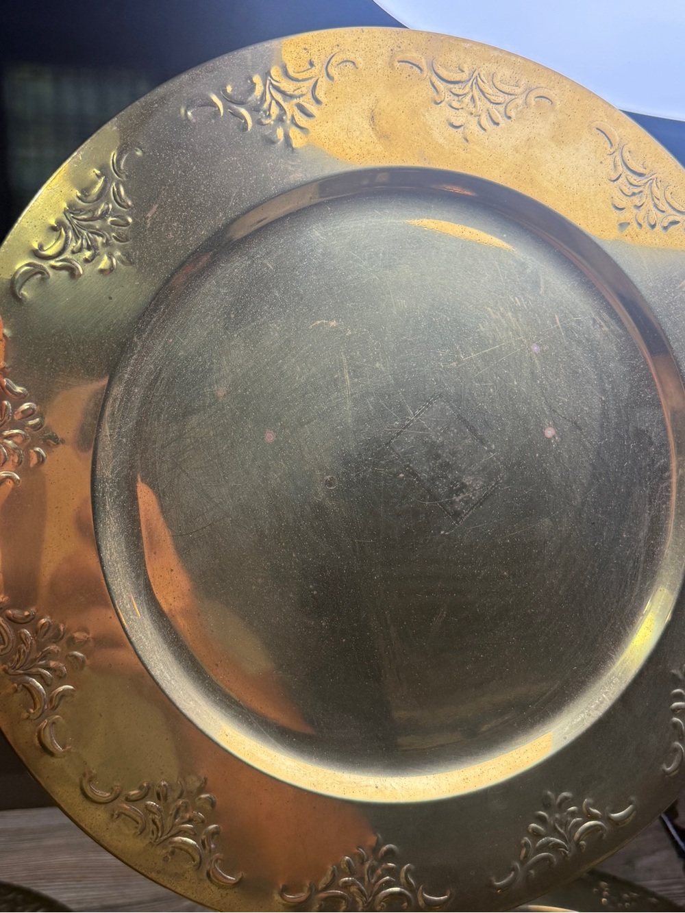 BRASS Decorative Charger Plate set of 6 embossed. 12 1/2”
